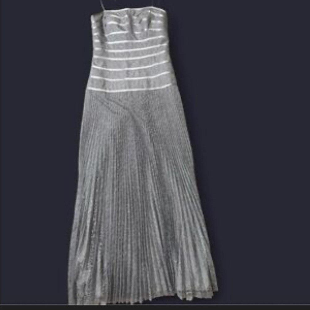 JS Collections Elegant Silver Gray Evening Gown with Matching Shrug
